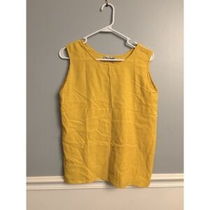 Silk Road Paris Design Yellow Silk Tank Top Sleeveless Blouse Shell Vintage 90s